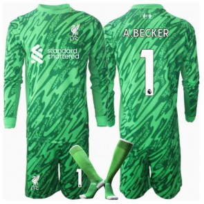 Liverpool Alisson Becker #1 Brankářské Dětské Venkovní dres komplet 2024-25 Dlouhý Rukáv (+ trenýrky)